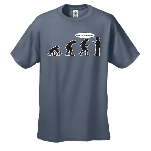 Evolution from a Monkey to a Man, Stop Following me Short Sleeve T-shirt-Charcoal-Medium