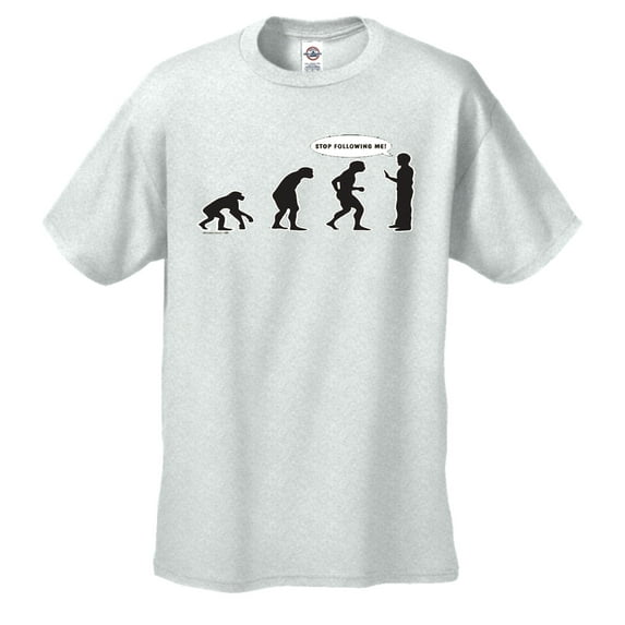 Evolution from a Monkey to a Man, Stop Following me Short Sleeve T-shirt-LightGray-Large
