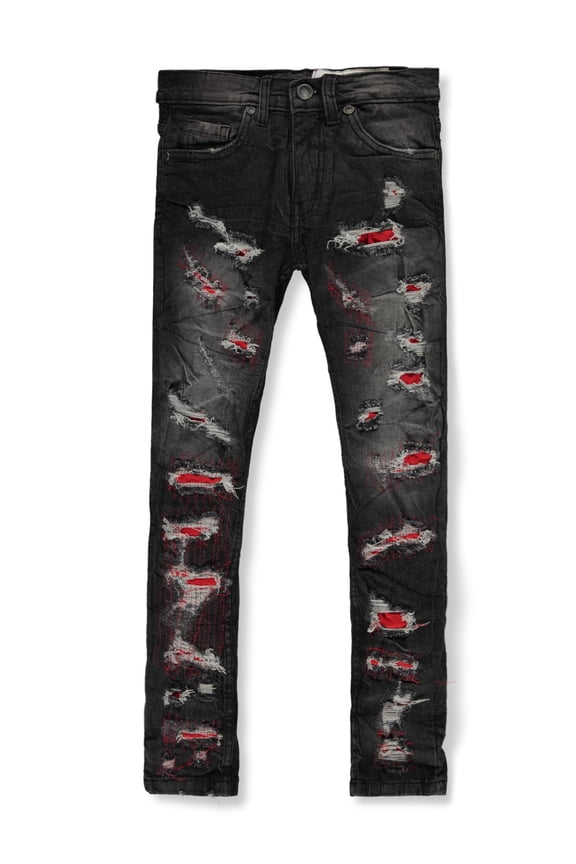 Boys' Bright Rip Slim Fit Jeans Color: black/red Size: 4
