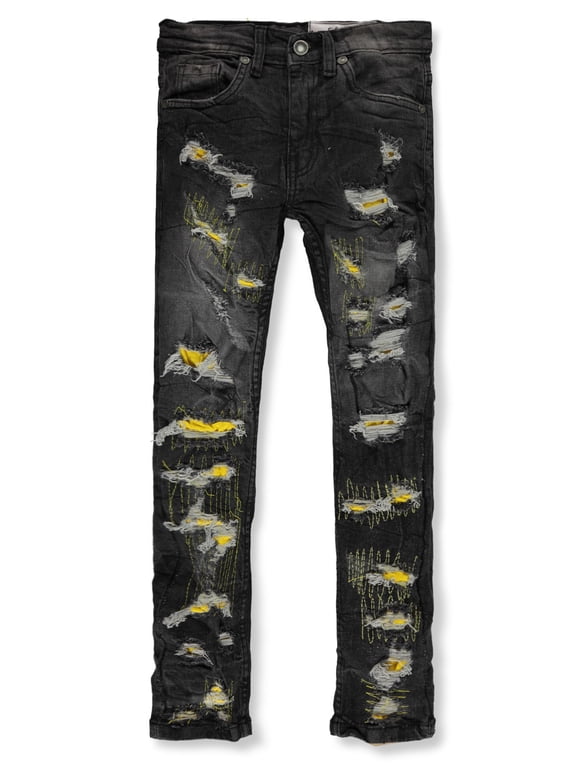 Boys' Bright Rip Slim Fit Jeans Color: black/yellow Size: 2t