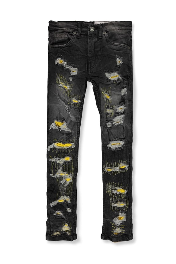 Boys' Bright Rip Slim Fit Jeans Color: black/yellow Size: 3t