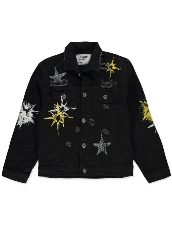 Boys' Denim Jacket with Star Embroidery Color: jet black Size: 2t