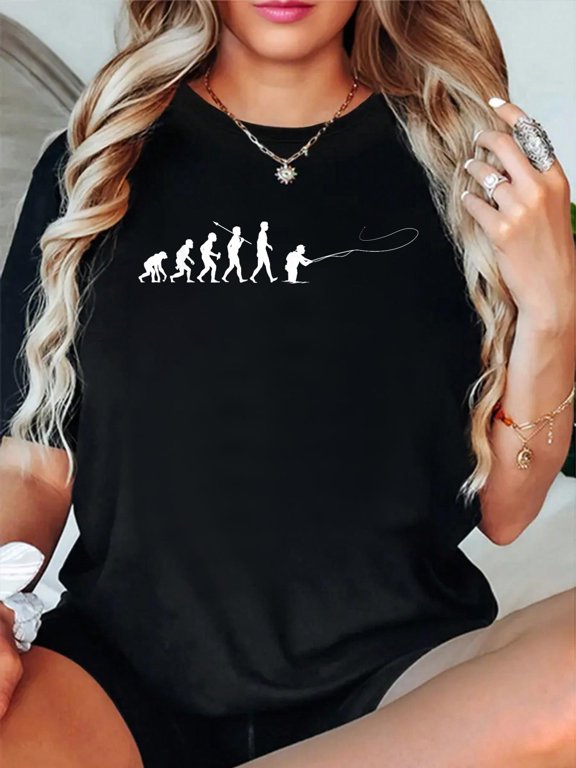 Evolution of Man Fly Fishing Relaxed Fit Classic Comfort Cotton T-Shirt Women's Men's Graphic Tee Crew Neck summer vacation Tops
