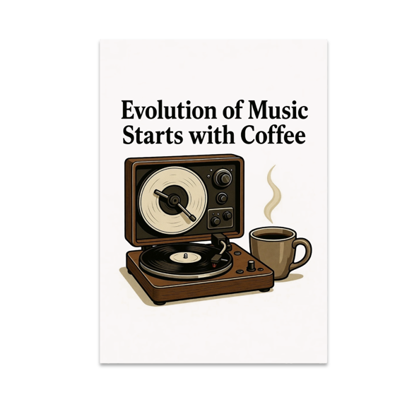 Evolution of Music Starts with Coffee - Music Enthusiast - 13x19 Poster Print