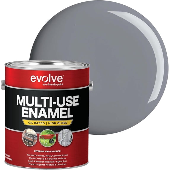 Evolve Alkyd Enamel Paint, Oil-Based Multi-Surface Interior & Exterior Paint for Wood, Metal & Concrete, Gray Primer, 1 Gallon