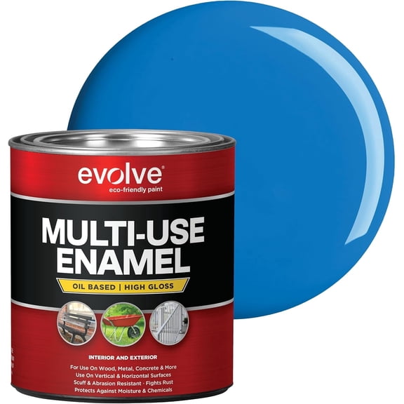 Evolve Alkyd Enamel Paint, Oil-Based Multi-Surface Interior & Exterior Paint for Wood, Metal & Concrete, Safety Blue, 32 fl oz