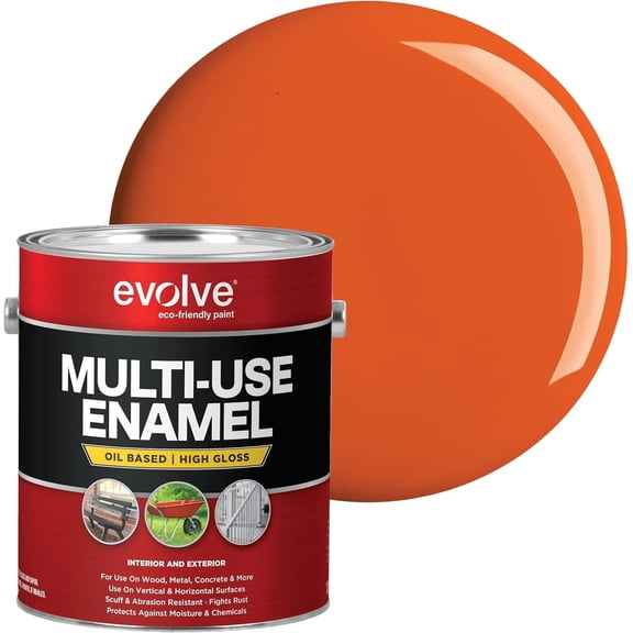 Evolve Alkyd Enamel Paint, Oil-Based Multi-Surface Interior & Exterior Paint for Wood, Metal & Concrete, Safety Orange, 1 Gallon