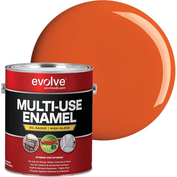 Evolve Alkyd Enamel Paint, Oil-Based Multi-Surface Interior & Exterior Paint for Wood, Metal & Concrete, Safety Orange, 1 Gallon