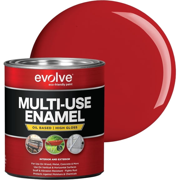 Evolve Alkyd Enamel Paint, Oil-Based Multi-Surface Interior & Exterior Paint for Wood, Metal & Concrete, Safety Red, 32 fl oz