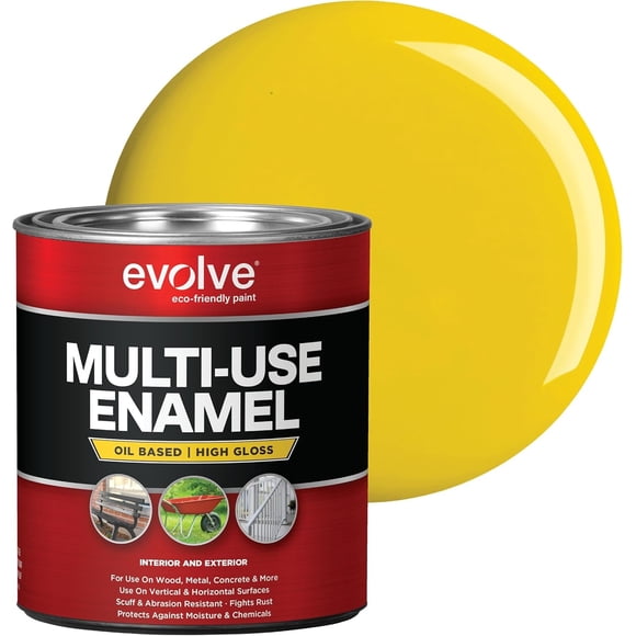 Evolve Alkyd Enamel Paint, Oil-Based Multi-Surface Interior & Exterior Paint for Wood, Metal & Concrete, Safety Yellow, 32 fl oz