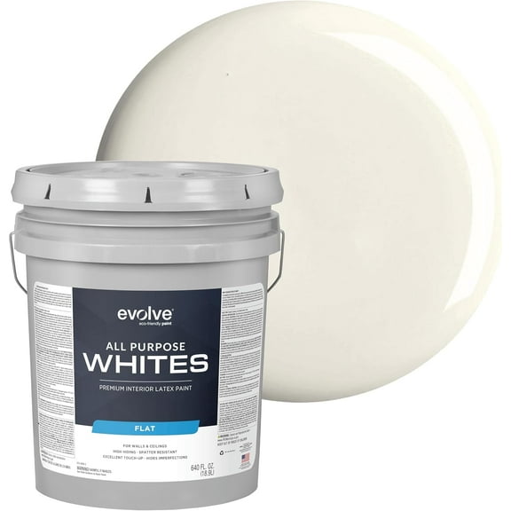 Evolve All-Purpose White Paint, Latex Flat Interior Paint for Walls and Ceilings, Alabaster, 5 Gallon