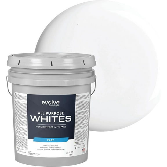 Evolve All-Purpose White Paint, Latex Flat Interior Paint for Walls and Ceilings, Bright White, 5 Gallon