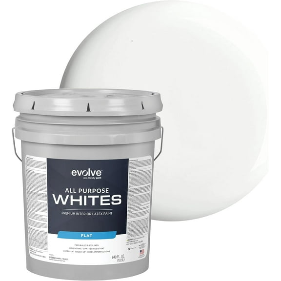 Evolve All-Purpose White Paint, Latex Flat Interior Paint for Walls and Ceilings, Cool White, 5 Gallon