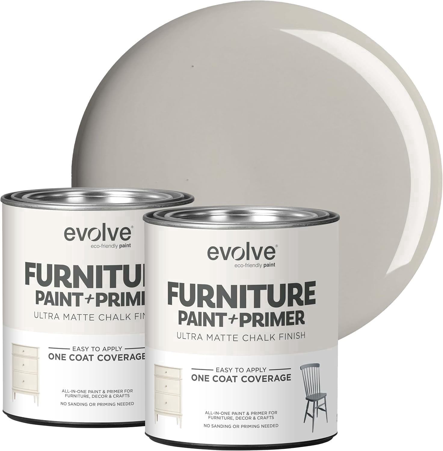 Evolve Ultra Matte Chalk Paint, Eco-Friendly Paint and Primer, Antique Gray, 30 fl oz, Pack of 2