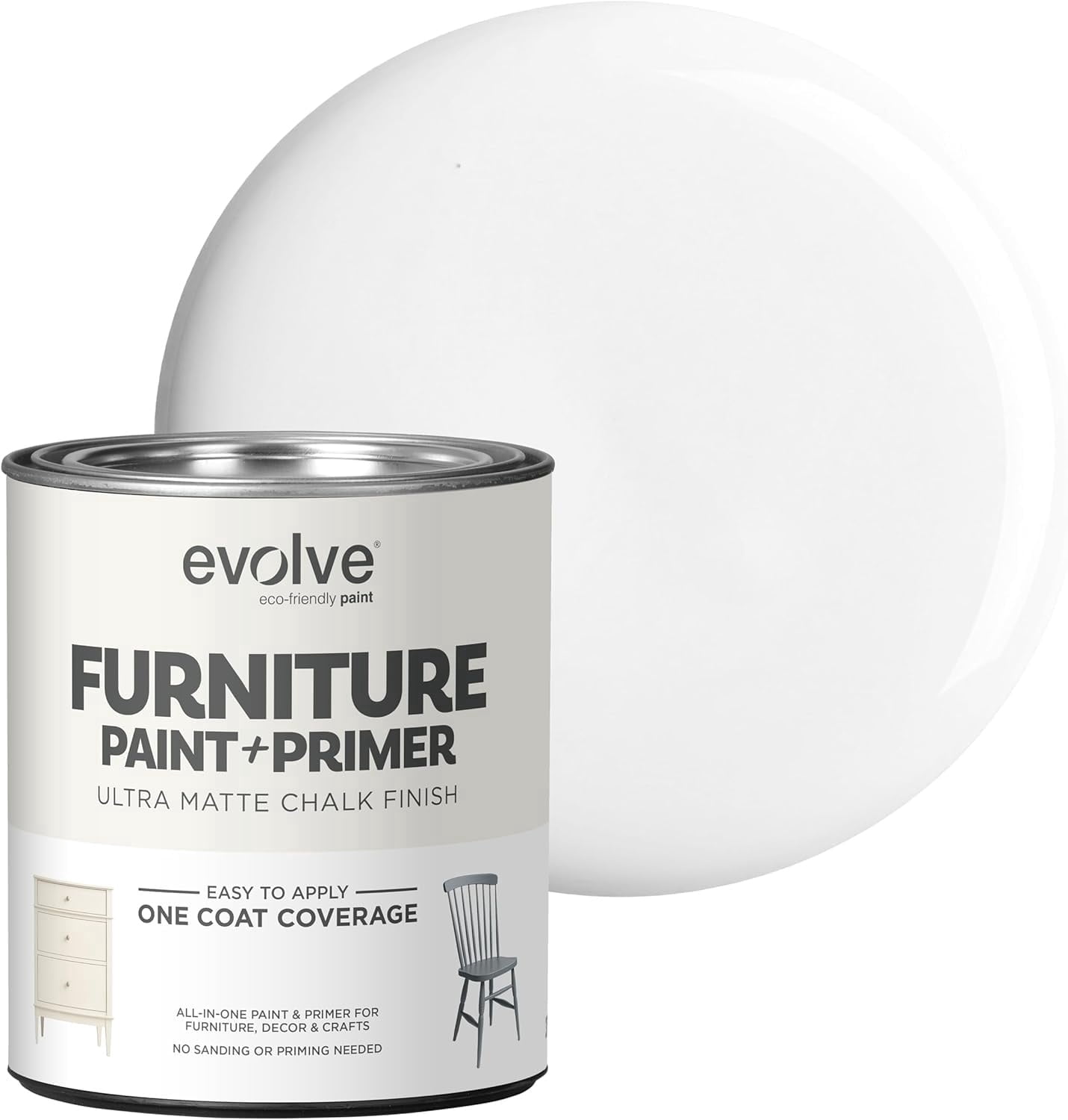 Evolve Ultra Matte Chalk Paint, Eco-Friendly Paint and Primer, Cloud White, 30 fl oz, Pack of 1