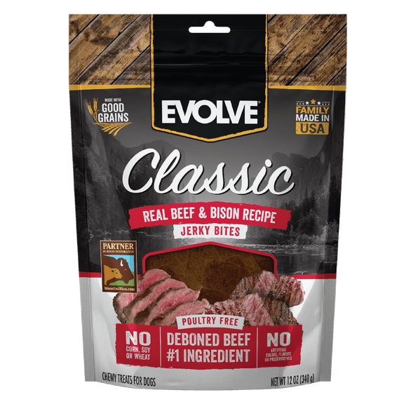 Evolve Classic Beef & Bison Recipe Jerky Bites Soft Dog Treats