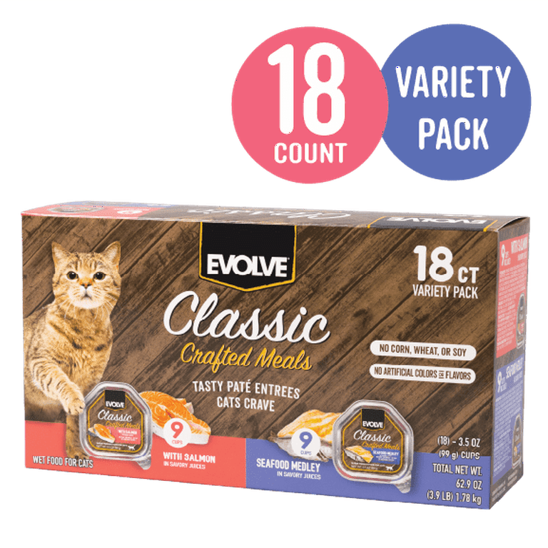 Evolve Classic Crafted Meals Variety Pack with Salmon Seafood Medley Wet Cat Food
