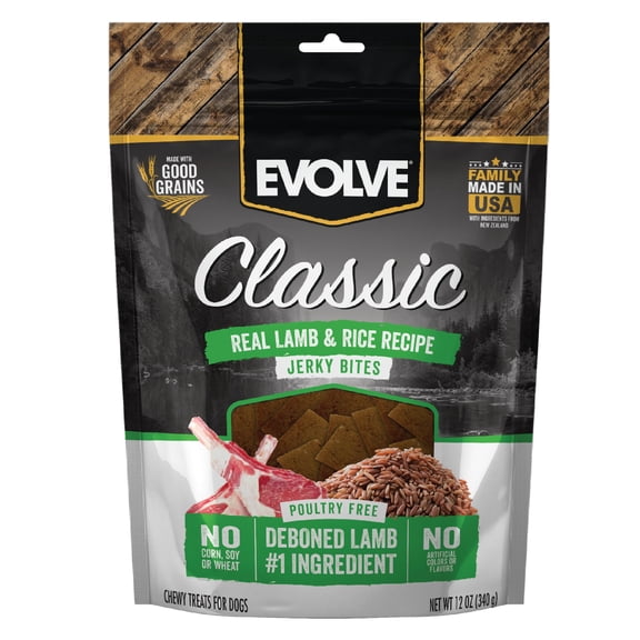 Evolve Classic Lamb & MMF7Brown Rice Jerky Bites Soft Dog Treats | 12 oz