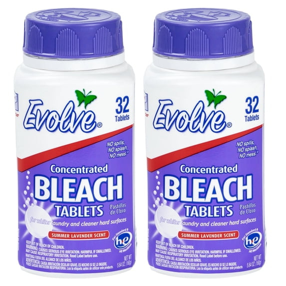 Evolve Concentrated Bleach Tablets, Summer Lavender Scent, 64 Total Count (32 Count x 2 Pack)