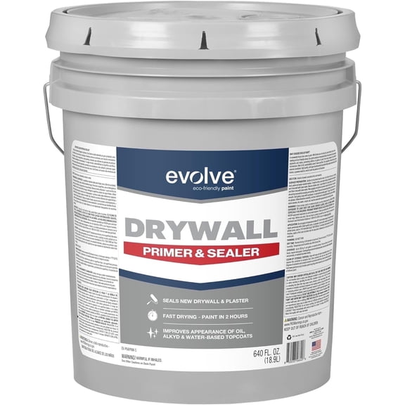Evolve Drywall Primer & Sealer, Fast-Dry Low Odor Paint Primer for Interior Surfaces, White, 5 gal