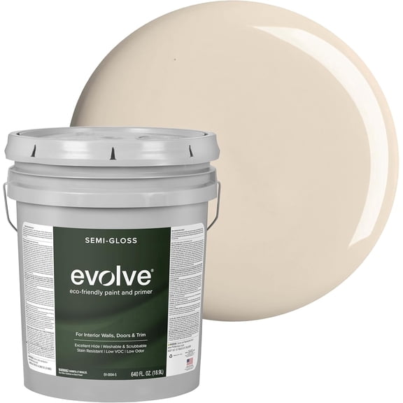 Evolve Eco-Friendly Beach Beige Semi-Gloss Acrylic Latex Paint and Primer, 5 Gallon