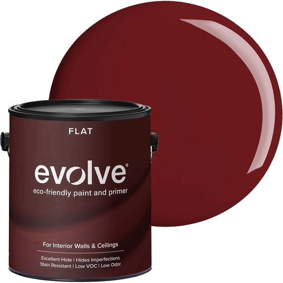 Evolve Eco-Friendly Burgundy Flat Finish Acrylic Latex Paint and Primer, 1 Gallon