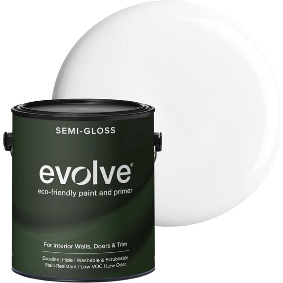 Evolve Eco-Friendly Cloud White Semi-Gloss Acrylic Latex Paint and Primer, 1 Gallon