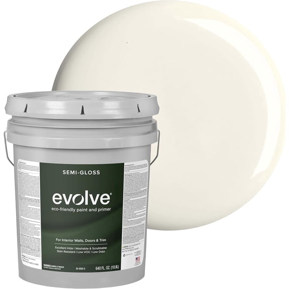 Evolve Eco-Friendly Coconut Cream Semi-Gloss Acrylic Latex Paint and Primer, 5 Gallon