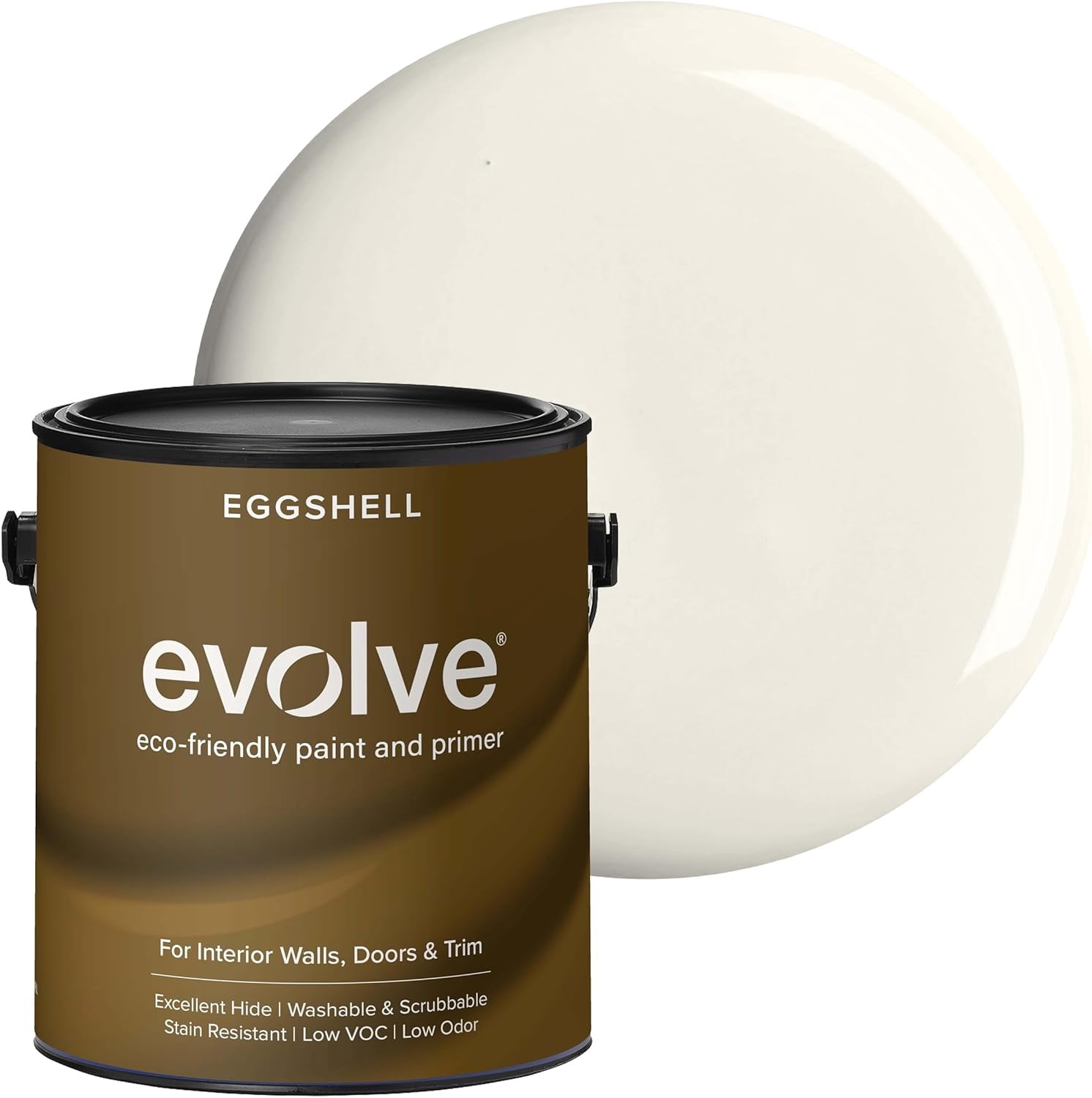 Evolve Eco-Friendly Eggshell Acrylic Latex Paint and Primer, One Coat Coverage, Alabaster White, 1 gal