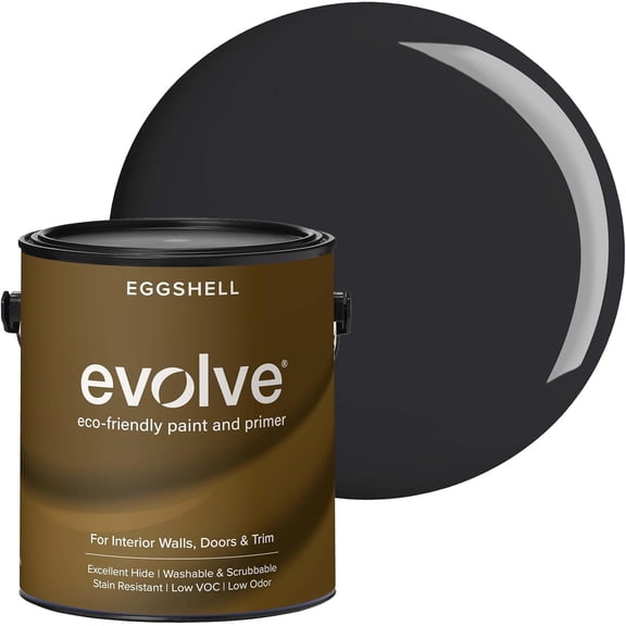 Evolve Eco-Friendly Eggshell Acrylic Latex Paint and Primer, One Coat Coverage, Black Iron, 1 gal