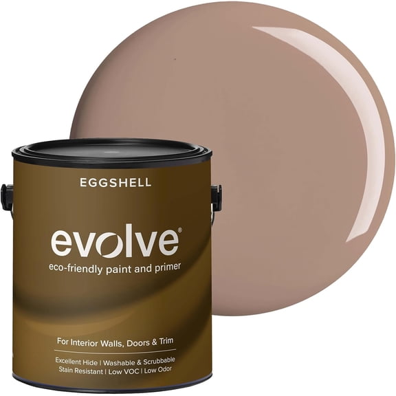 Evolve Eco-Friendly Eggshell Acrylic Latex Paint and Primer, One Coat Coverage, Feather Brown, 1 gal