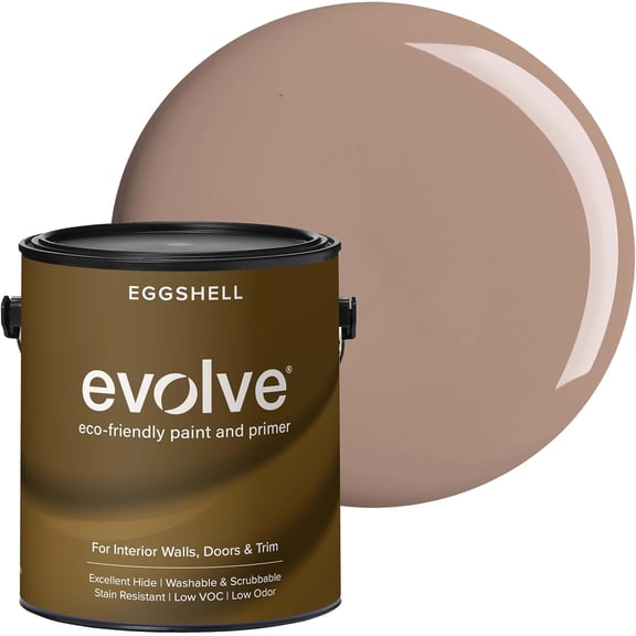 Evolve Eco-Friendly Eggshell Acrylic Latex Paint and Primer, One Coat Coverage, Feather Brown, 1 gal