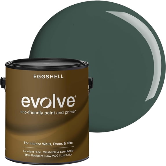 Evolve Eco-Friendly Eggshell Acrylic Latex Paint and Primer, One Coat Coverage, Green Pine, 1 gal
