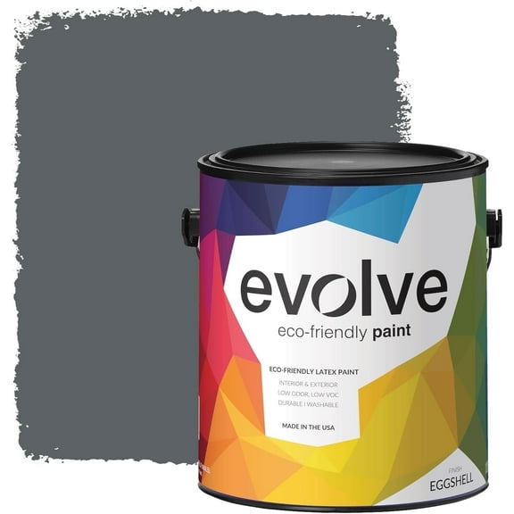 Evolve Eco-Friendly Eggshell Acrylic Latex Paint and Primer, One Coat Coverage, Seal Gray, 1 gal