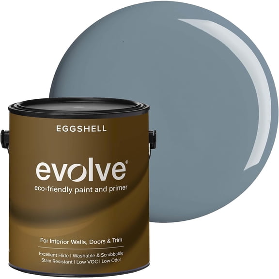 Evolve Eco-Friendly Eggshell Acrylic Latex Paint and Primer, One Coat Coverage, Slate Blue, 1 gal