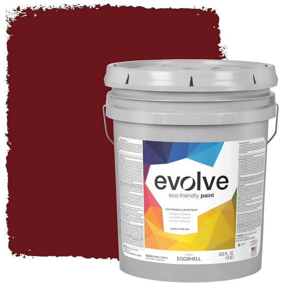 Evolve Eco-Friendly Eggshell Acrylic Latex Paint and Primer, One Coat Coverage, Burgundy, 5 gal