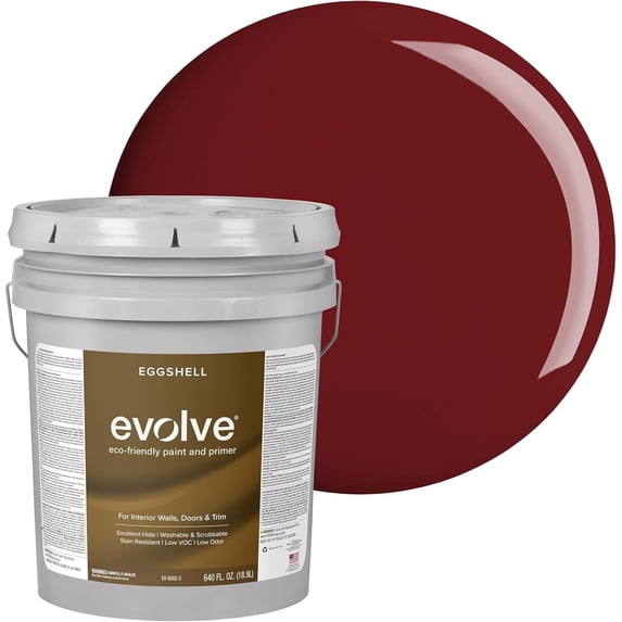 Evolve Eco-Friendly Eggshell Acrylic Latex Paint and Primer, One Coat Coverage, Burgundy, 5 gal