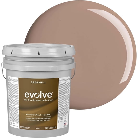 Evolve Eco-Friendly Eggshell Acrylic Latex Paint and Primer, One Coat Coverage, Feather Brown, 5 gal