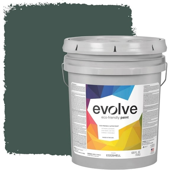 Evolve Eco-Friendly Eggshell Acrylic Latex Paint and Primer, One Coat Coverage, Green Pine, 5 gal