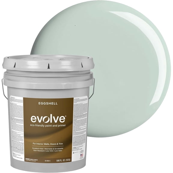Evolve Eco-Friendly Eggshell Acrylic Latex Paint and Primer, One Coat Coverage, Greenhouse, 5 gal