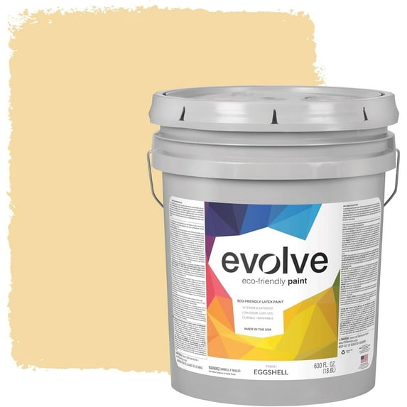 Evolve Eco-Friendly Eggshell Acrylic Latex Paint and Primer, One Coat Coverage, Honey Yellow, 5 gal