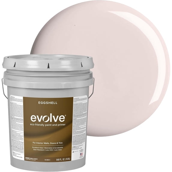 Evolve Eco-Friendly Eggshell Acrylic Latex Paint and Primer, One Coat Coverage, Pale Pink, 5 gal