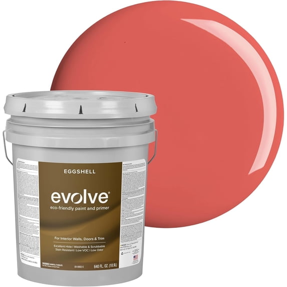 Evolve Eco-Friendly Eggshell Acrylic Latex Paint and Primer, One Coat Coverage, Raspberry, 5 gal