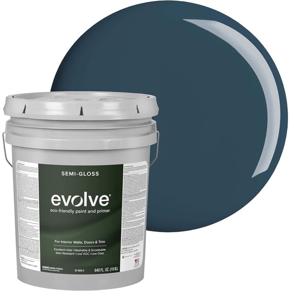 Evolve Eco-Friendly Deep Blue Semi-Gloss Acrylic Latex Paint and Primer, 5 Gallon