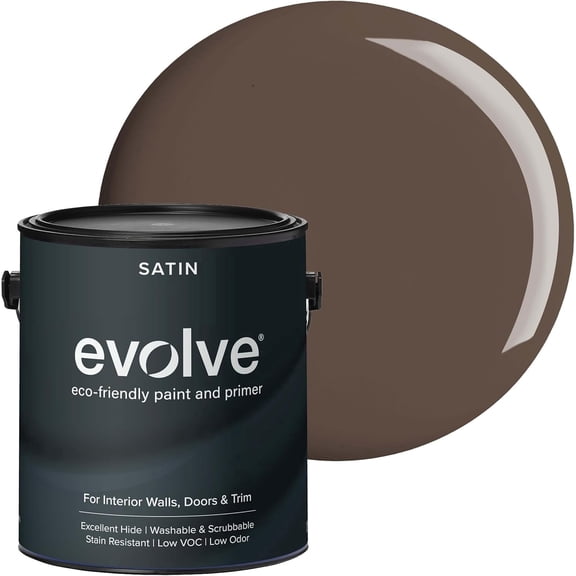 Evolve Eco-Friendly Espresso Satin Sheen Acrylic Latex Paint and Primer, 1 Gallon
