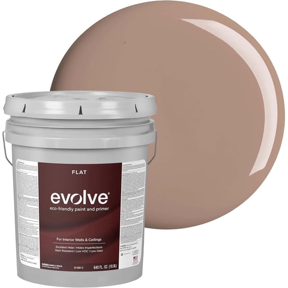 Evolve Eco-Friendly Feather Brown Flat Finish Acrylic Latex Paint and Primer, 5 Gallon