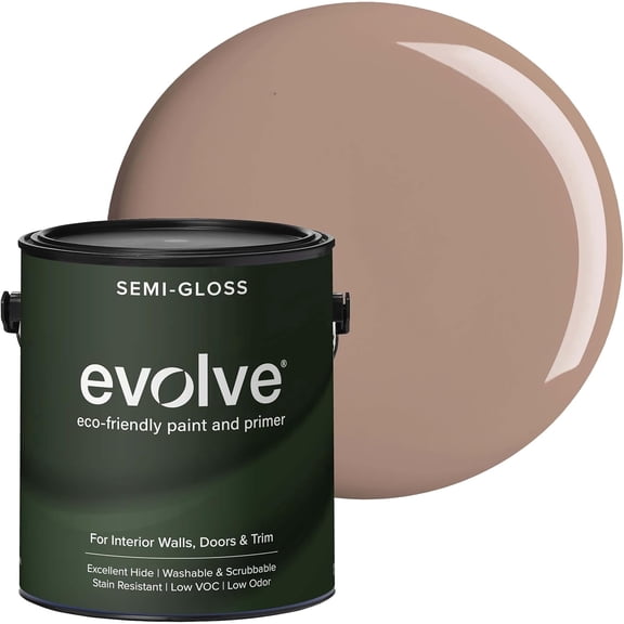 Evolve Eco-Friendly Feather Brown Semi-Gloss Acrylic Latex Paint and Primer, 1 Gallon