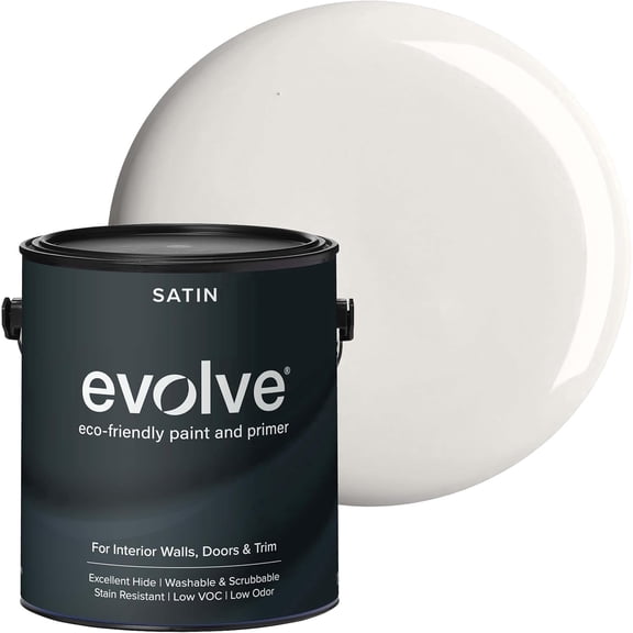 Evolve Eco-Friendly Ivory Cloth Satin Sheen Acrylic Latex Paint and Primer, 1 Gallon