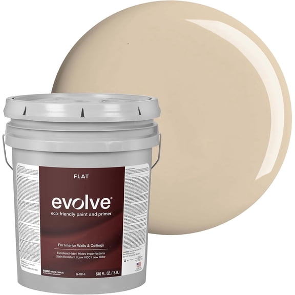 Evolve Eco-Friendly Natural Beige Flat Finish Acrylic Latex Paint and Primer, 5 Gallon