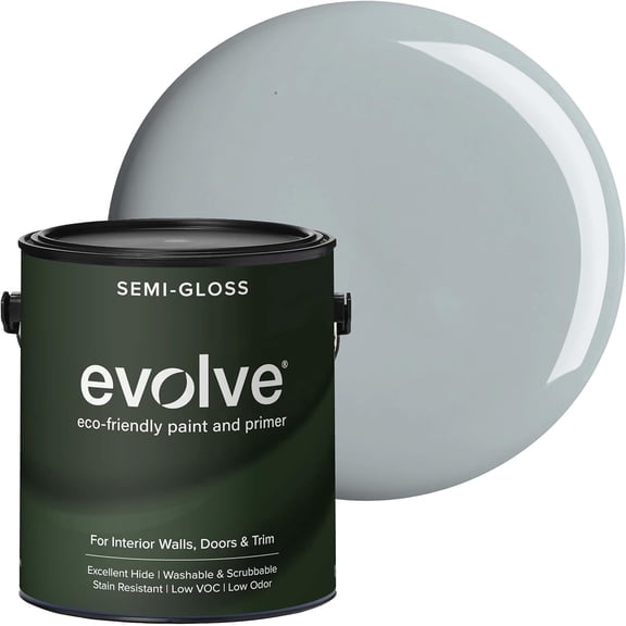 Evolve Eco-Friendly Pebble Gray Semi-Gloss Acrylic Latex Paint and Primer, 1 Gallon